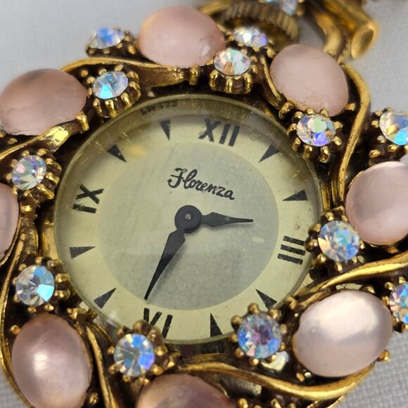 Vintage Florenza Pink Rhinestone Watch Brooch - Picture 2 of 6